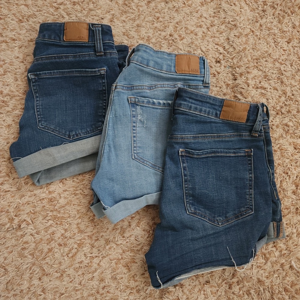 Aeropostale Denim Shorts Girls 4 Blue Bundle Distressed Cuffed Low Rise 3 Pack